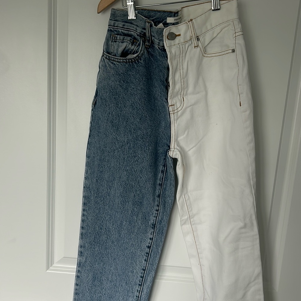 PacSun Eco White Two-Tone High Waisted Straight Leg Jeans